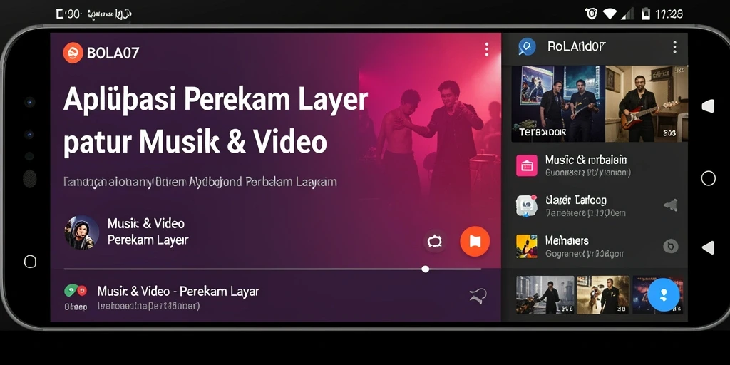 Antarmuka BOLA07 saat merekam layar untuk Musik & Video.