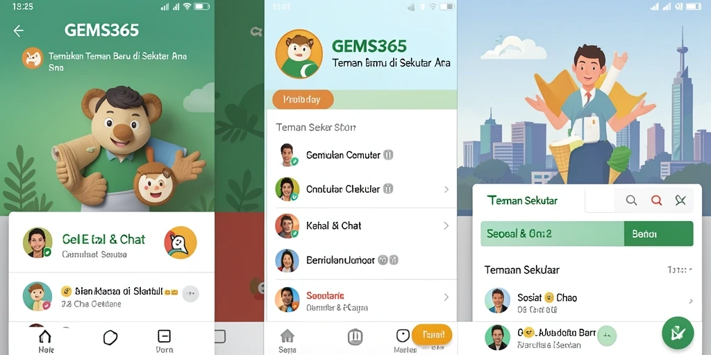 Tampilan menarik aplikasi GEMS365 menunjukkan interaksi sosial yang menyenangkan.