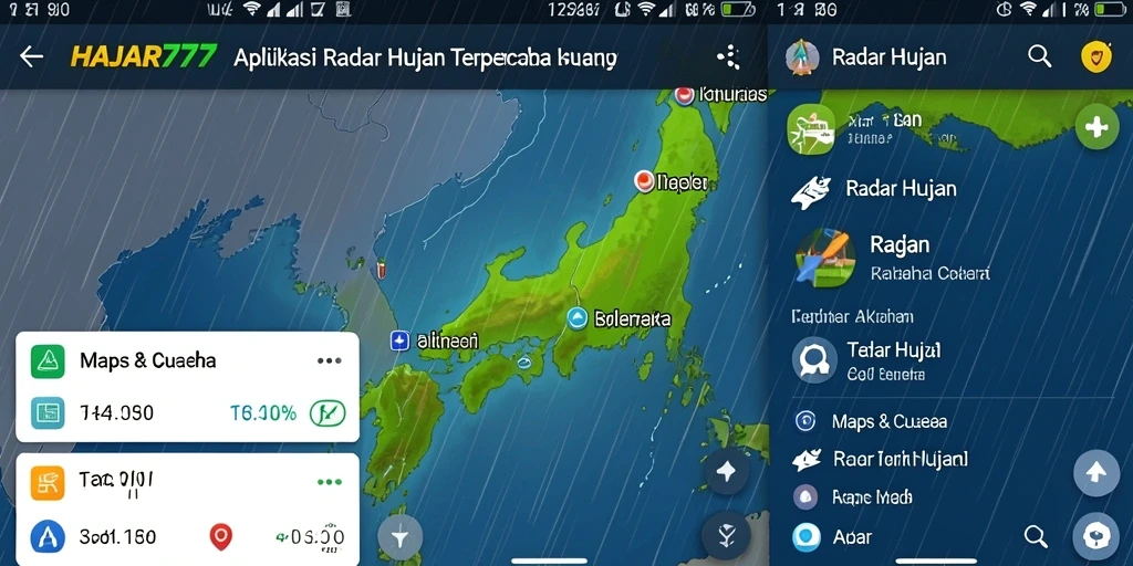 Antarmuka aplikasi HAJAR777 yang menampilkan radar hujan dengan jelas.