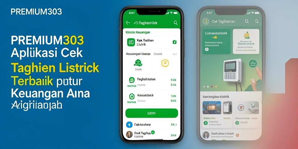 Screenshot aplikasi PREMIUM303 menampilkan fitur cek tagihan listrik.